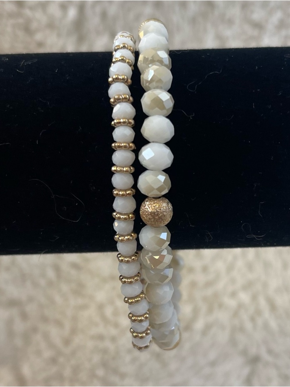 Marlyn Schiff White and Gold Faceted Bead Bracelet Set